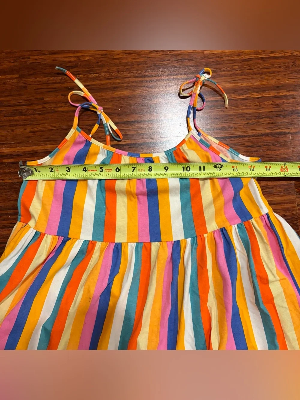 Tea Collection Girls Lamu Sunset Stripe Tiered Tie Shoulder Dress Size 8